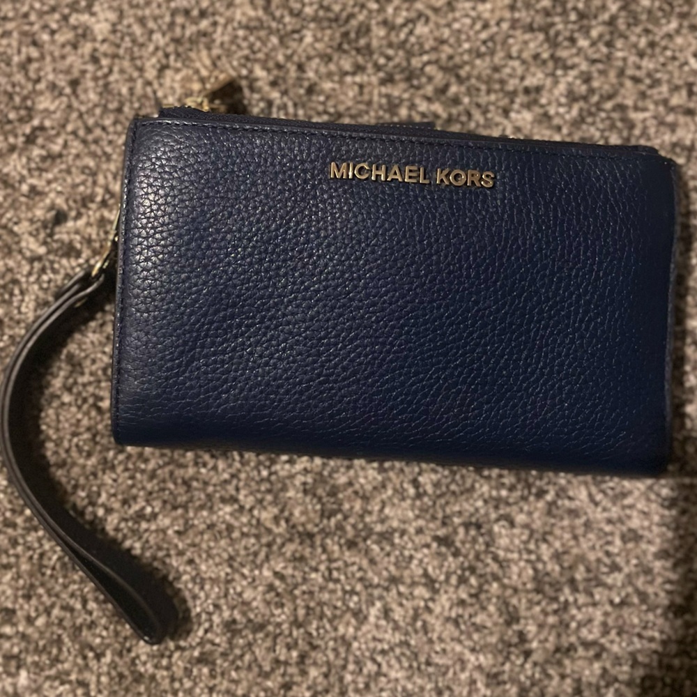 Michael Kors Wristlet- Navy Blue Leather